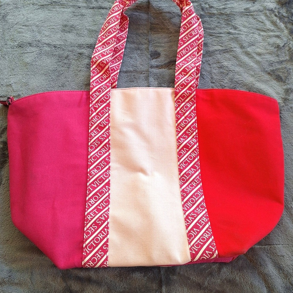 Victorias Secret Canvas Tote‎ Bag Top Handle Weekender Beach Pink Cokorblock